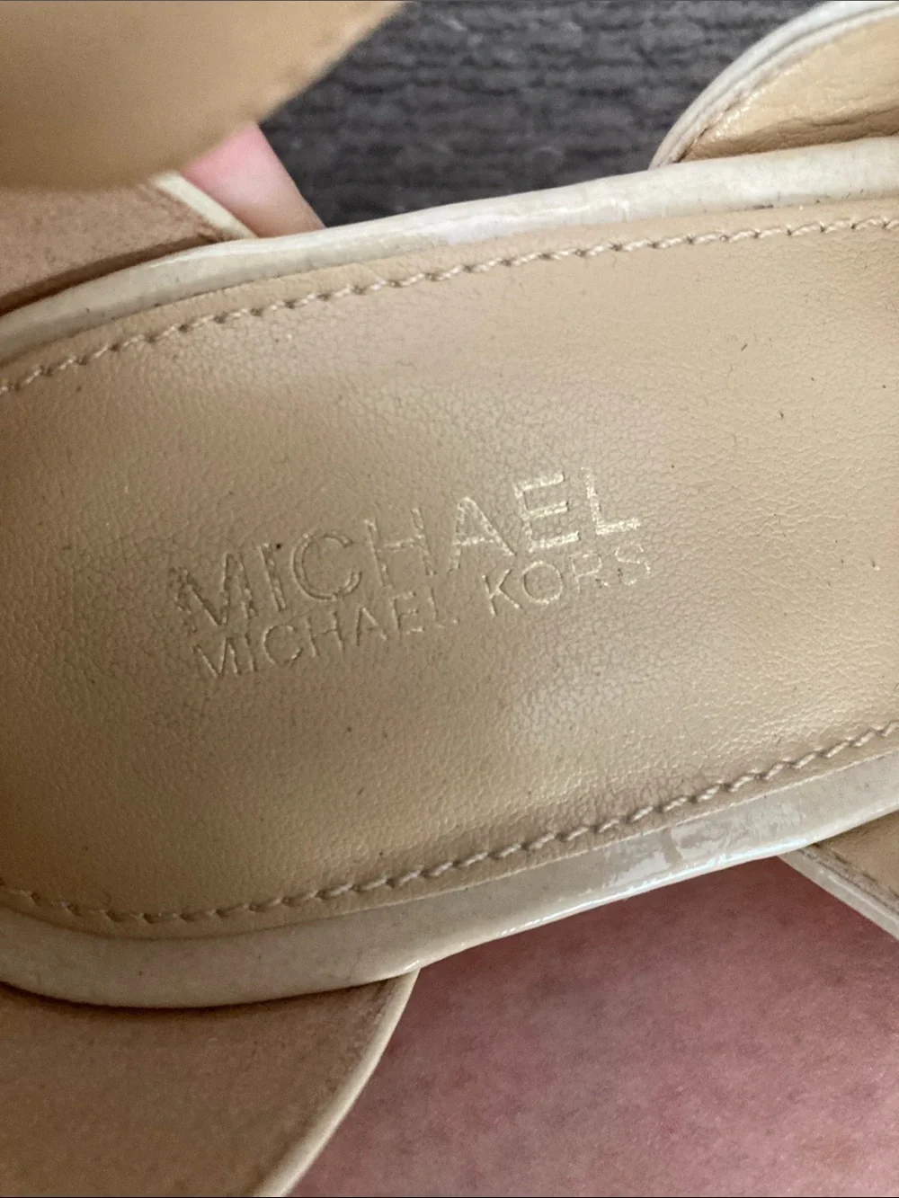 MICHAEL Michael Kors Nude Beige Leather Wedge Heels Sz 7.5